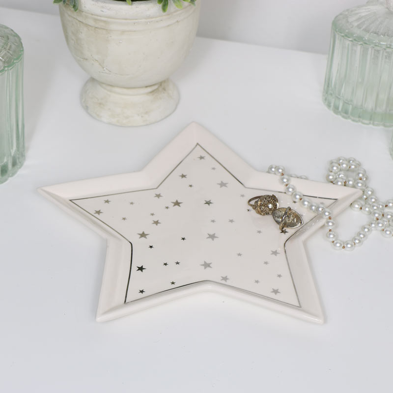 White Ceramic Star Trinket Dish - Small 