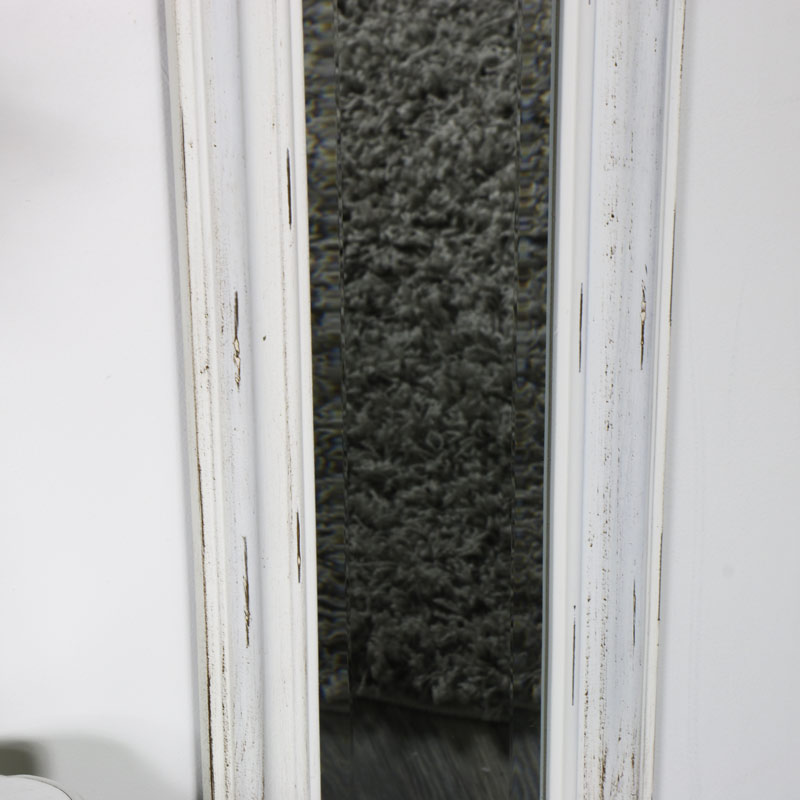 White Distressed Wall Mounted Narrow Mirror