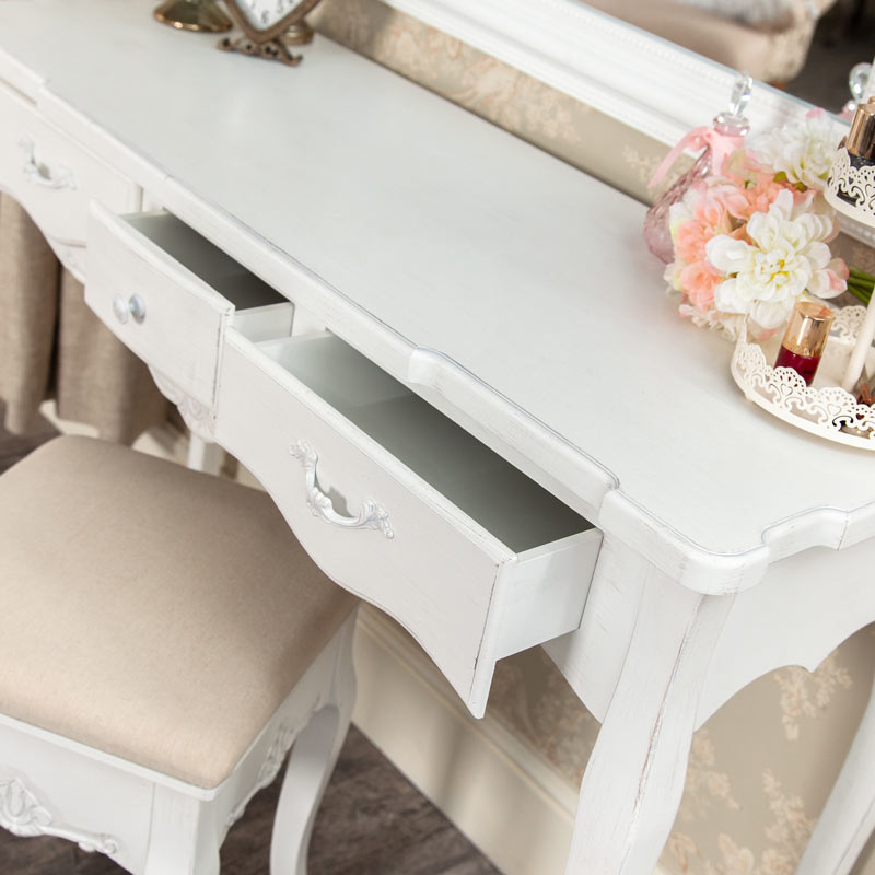 White Dressing Table and Stool Set - Jolie Range