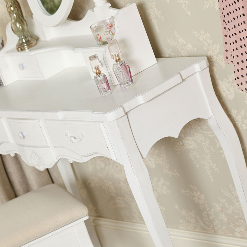White Dressing Table and Vanity Mirror Set - Jolie Range