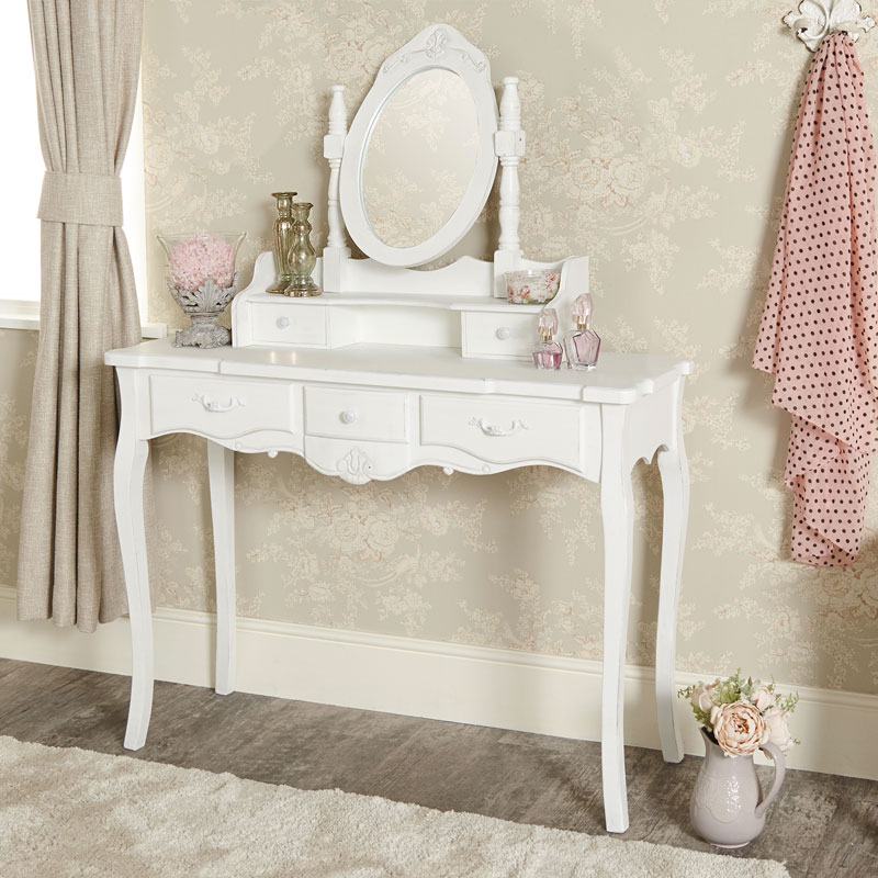 White Dressing Table and Vanity Mirror Set - Jolie Range