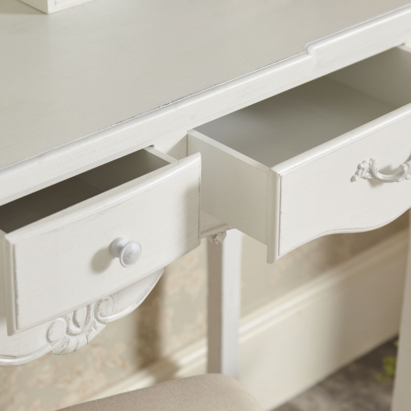 White Dressing Table, Mirror & Stool Set - Jolie Range
