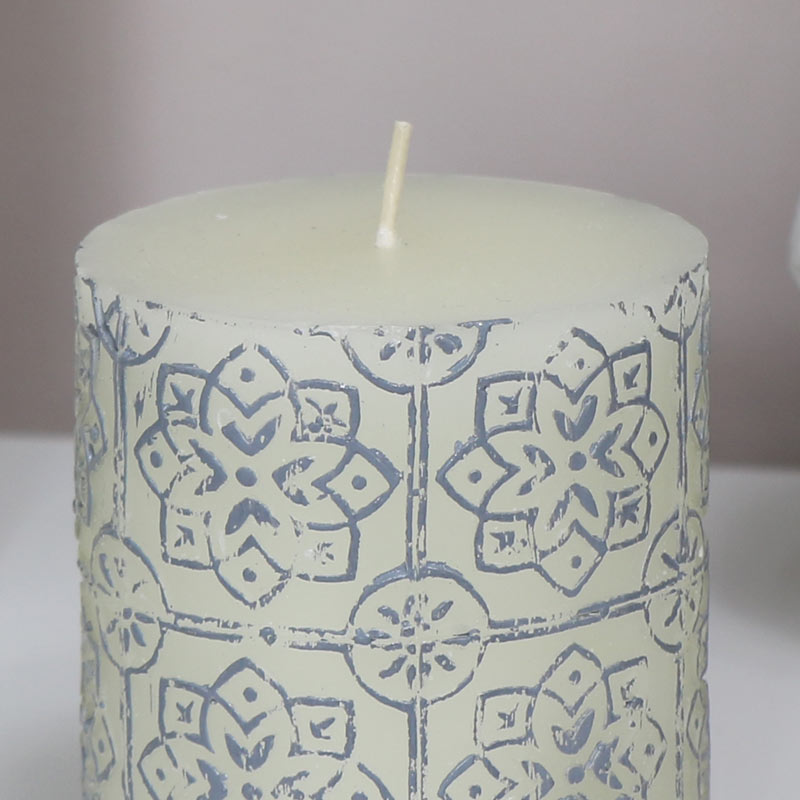 White Embossed Pillar Candle