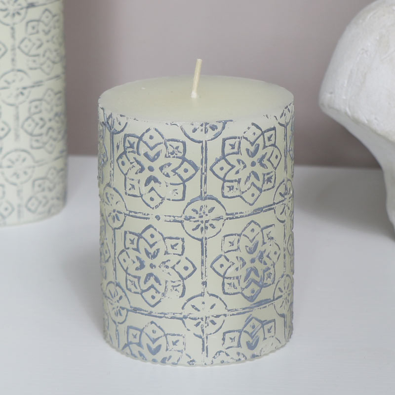 White Embossed Pillar Candle