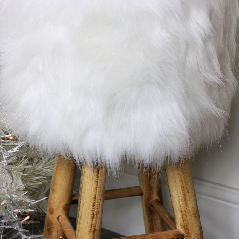 White Faux Fur Upholstered Stool