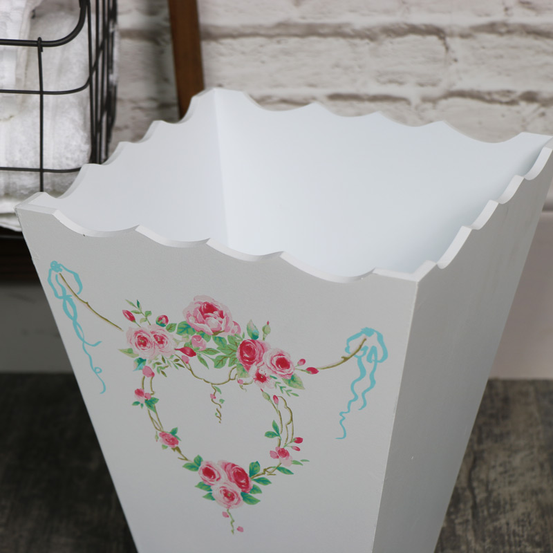 White Floral Waste Paper Bin