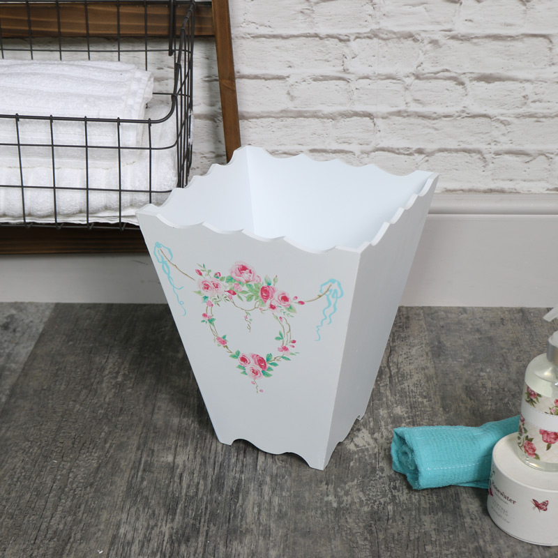 White Floral Waste Paper Bin