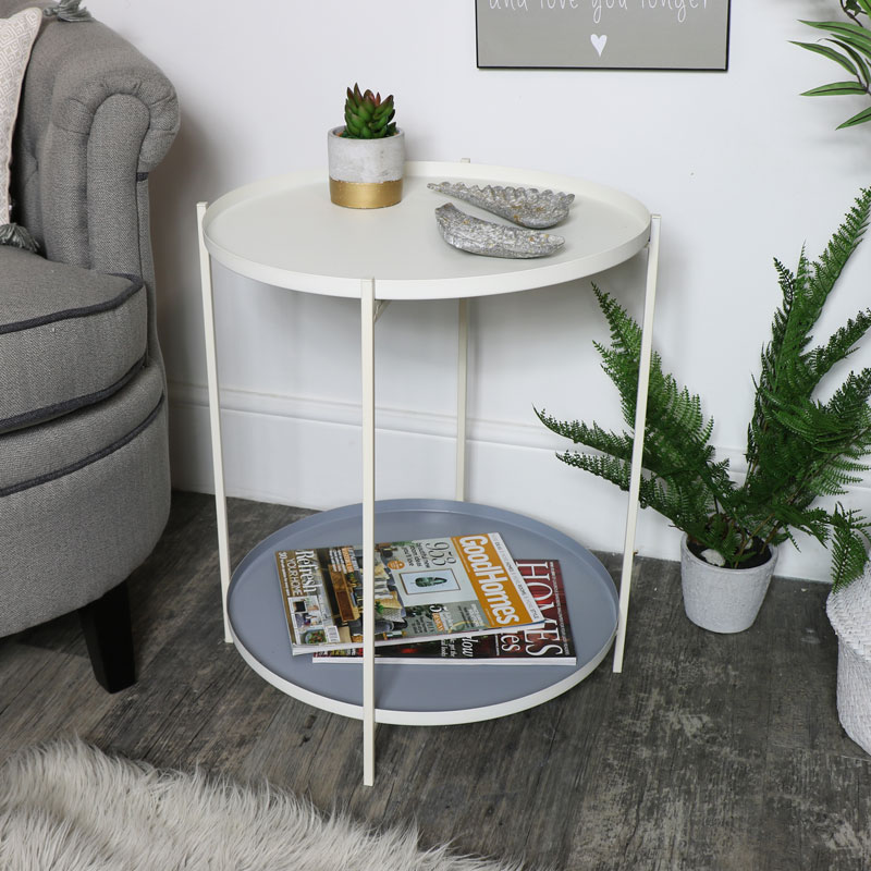 White Folding 2 Tier Occasional Tray Table