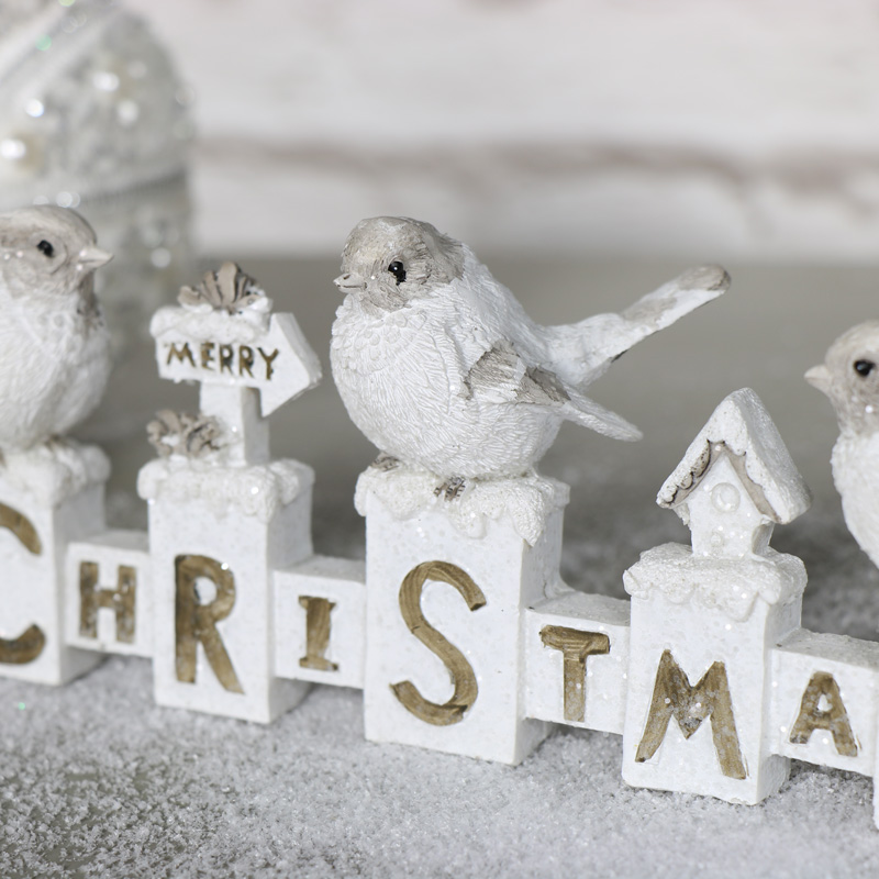 White Merry Christmas Sign With Robins 