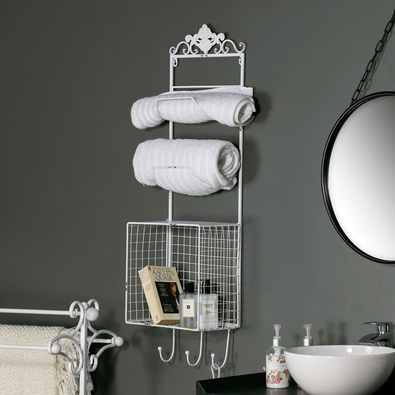 White Metal Bathroom Shelves Storage Unit