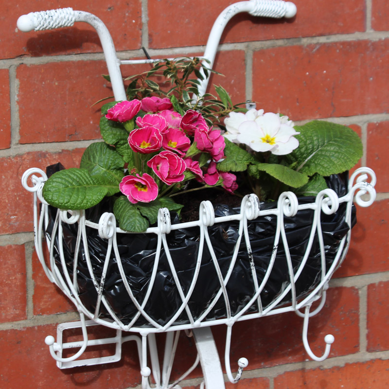 White Metal Bicycle Basket Wall Planter 