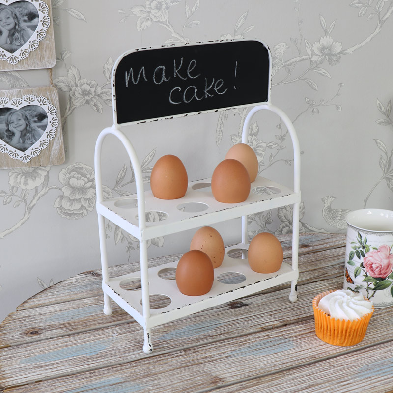 White Metal Egg Rack with Blackboard