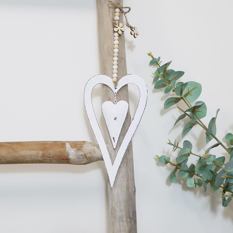 White Metal Hanging Heart Decoration
