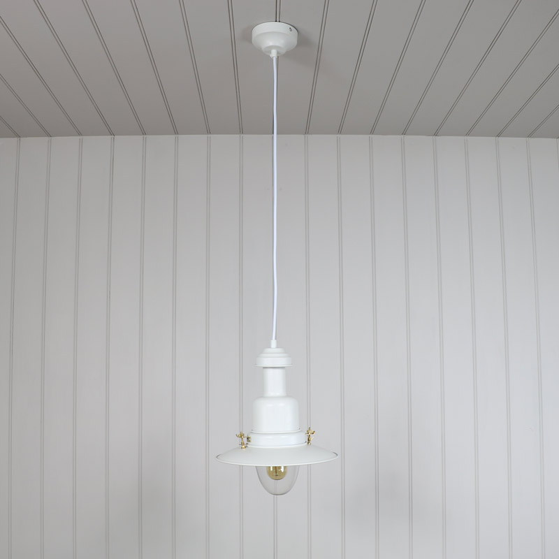 White Metal Industrial Fisherman Style Ceiling Light