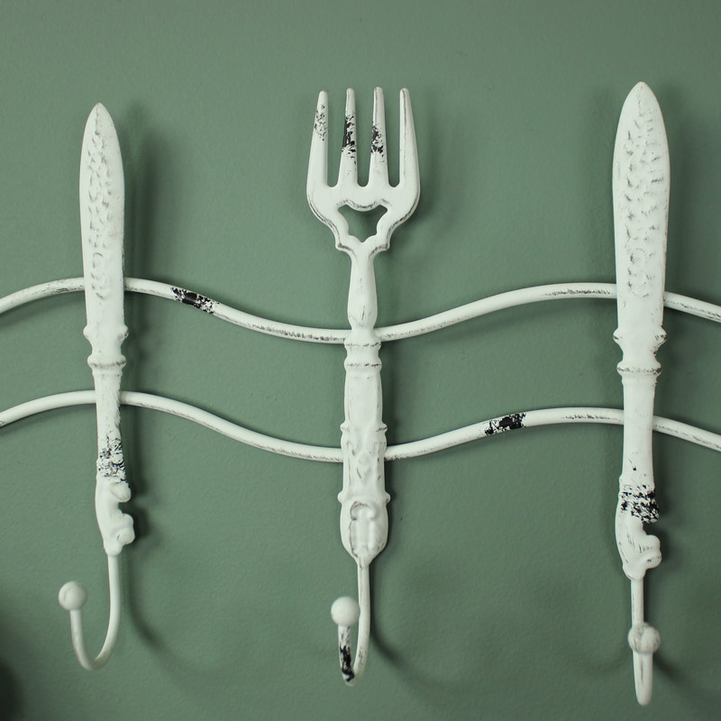 White Metal Kitchen Cutlery Wall Hooks