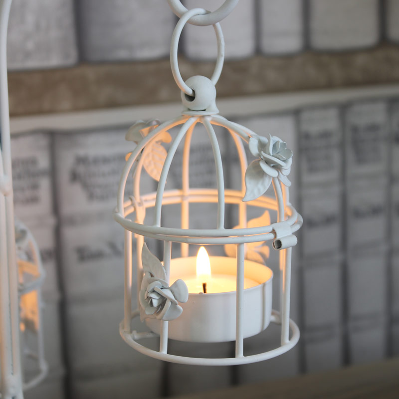 White Metal Triple Birdcage Tealight Holder