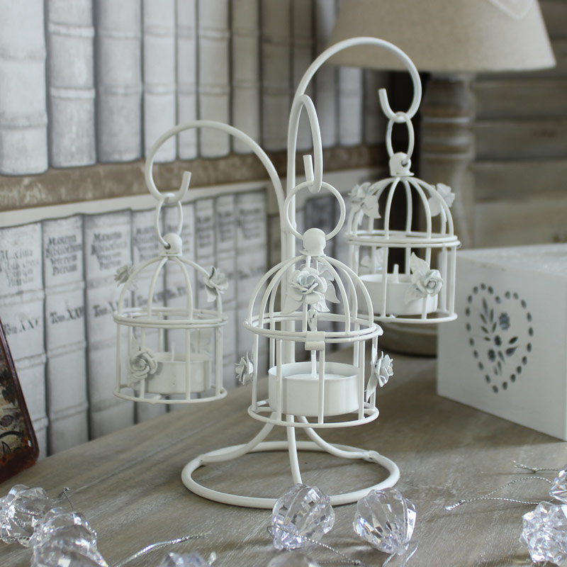 White Metal Triple Birdcage Tealight Holder