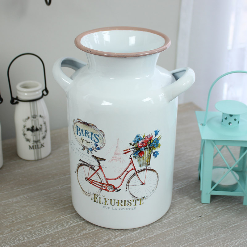 White Metal vase with handles