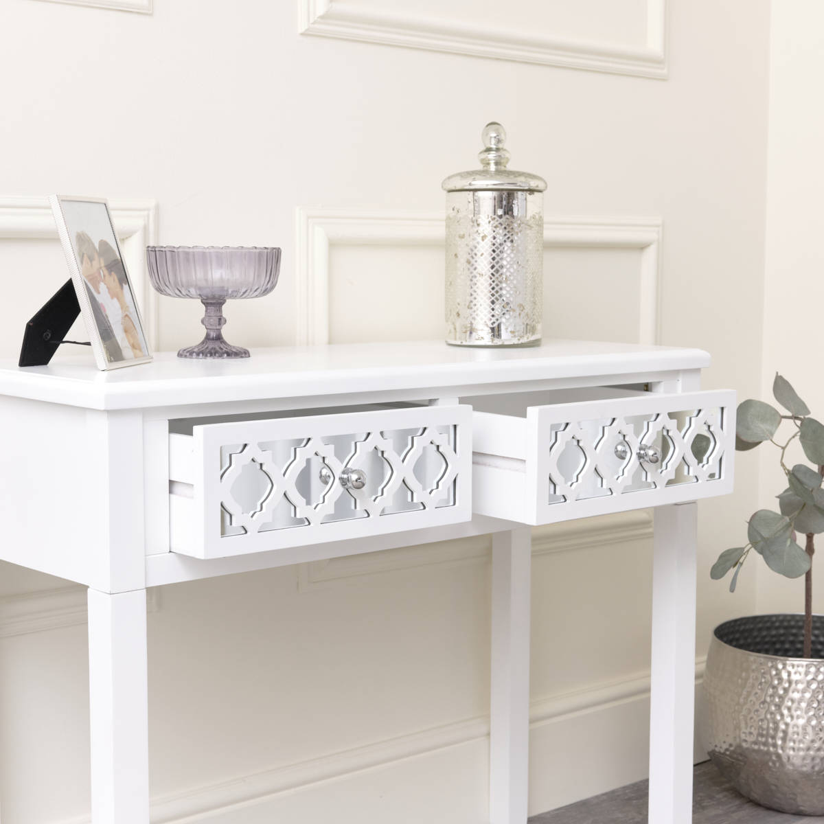 White Mirrored Console Table / Dressing Table & Pair of White Mirrored