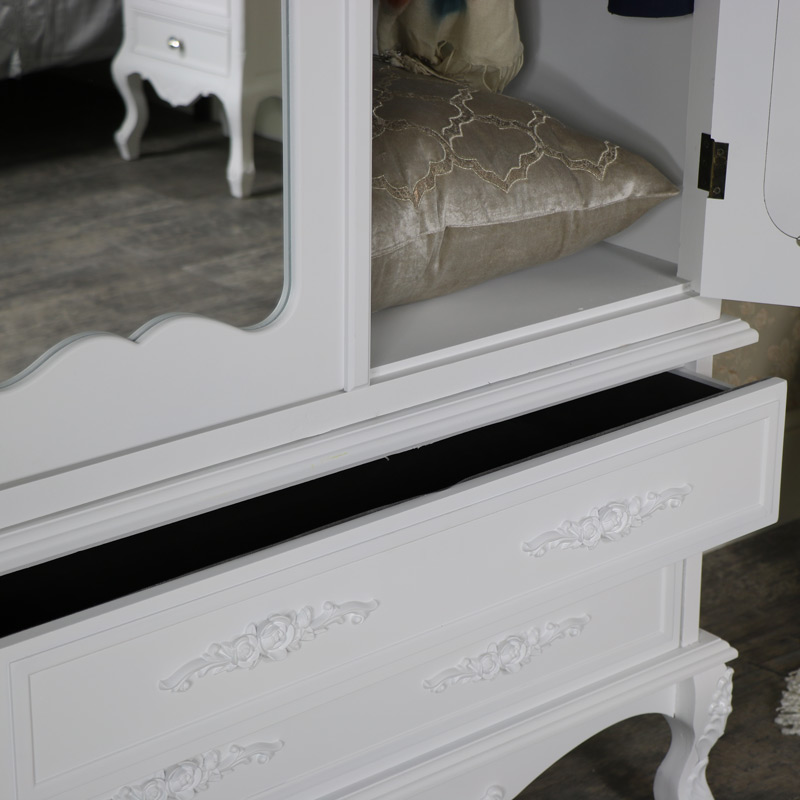White Mirrored Double Wardrobe - Rose Range DAMAGED SECONDS ITEM 2006
