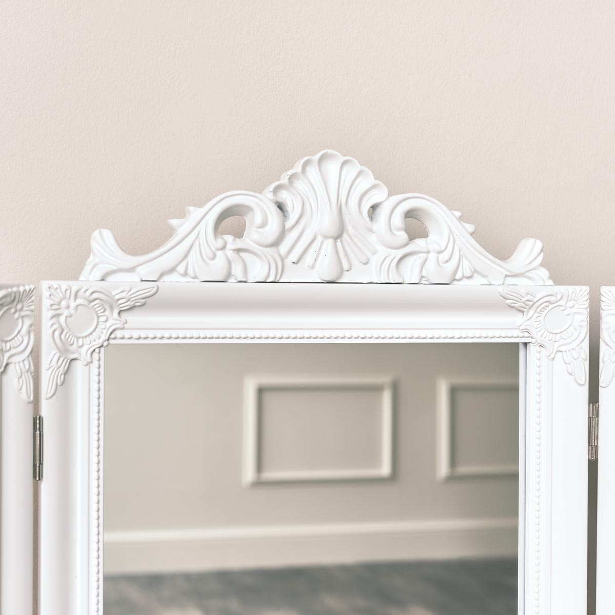White Ornate Triple Mirror