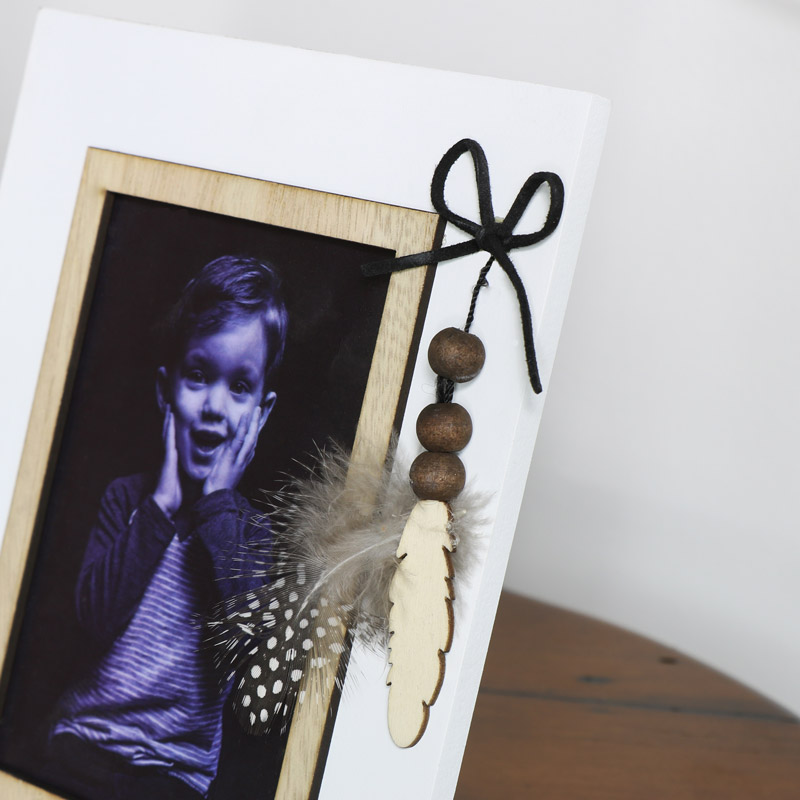 White Photo Frame with Feather Detail