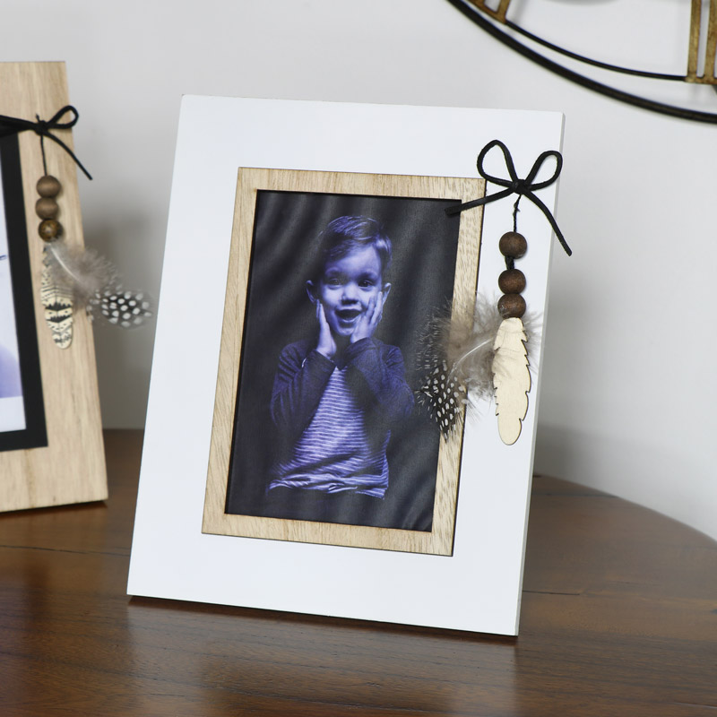 White Photo Frame with Feather Detail