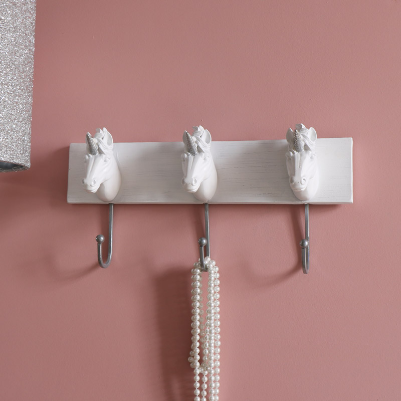 White Unicorn Triple Coat Hooks