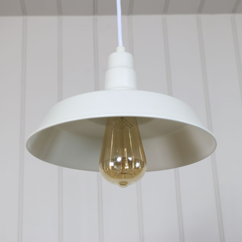 White Vintage Industrial Barn Style Pendant Light Fitting