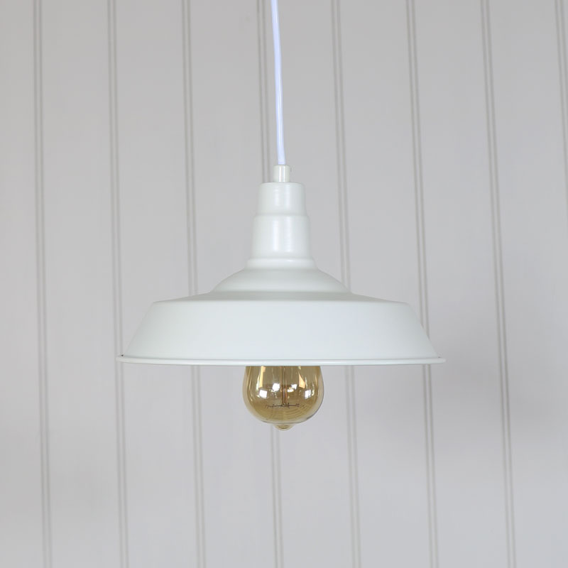 White Vintage Industrial Barn Style Pendant Light Fitting