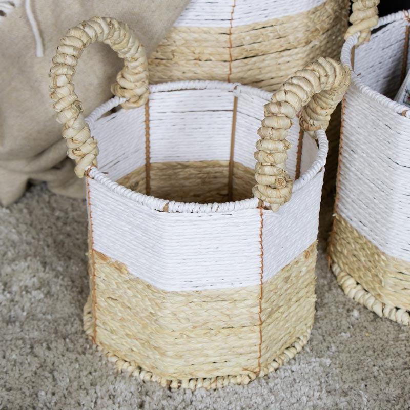 White Wicker Basket Storage Set