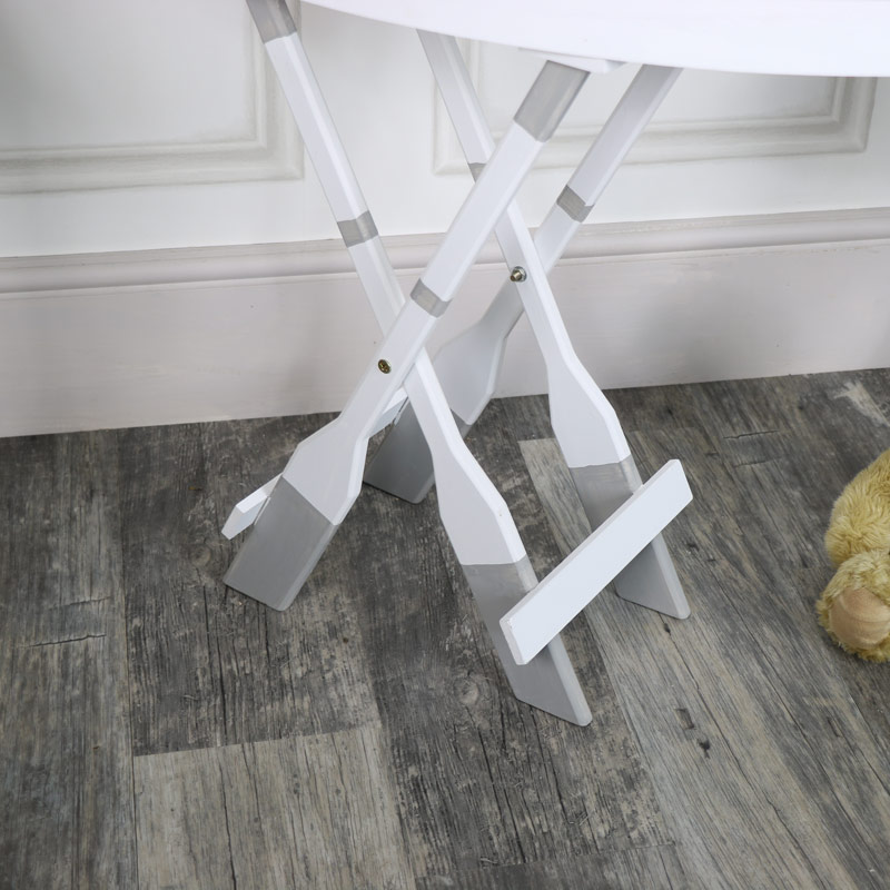 White Wooden Boat Shape Tray Side Table