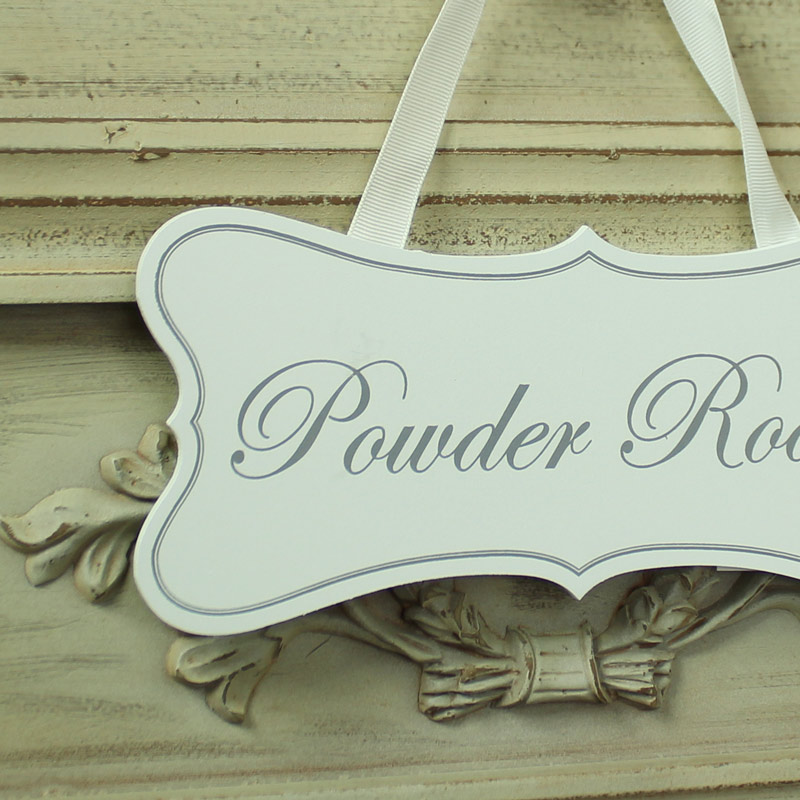 White Wooden 'Powder Room' Hanging Plaque