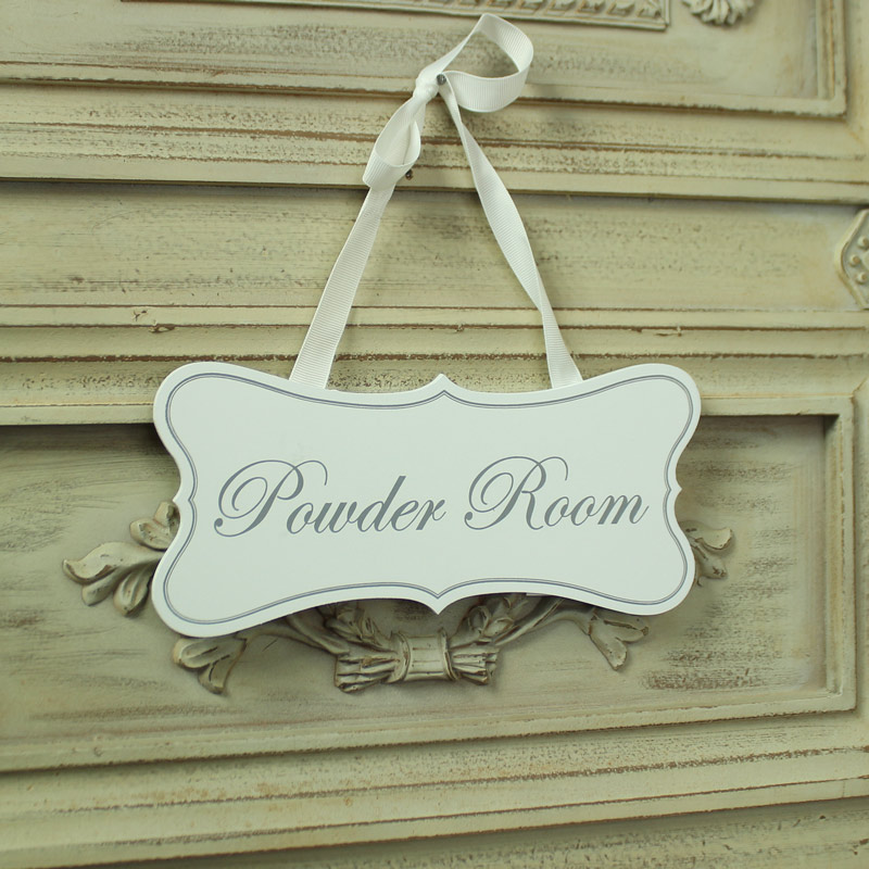 White Wooden 'Powder Room' Hanging Plaque