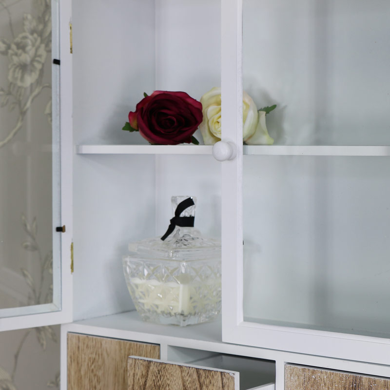 White Wooden Wall Cabinet with 3 Drawers and Hooks