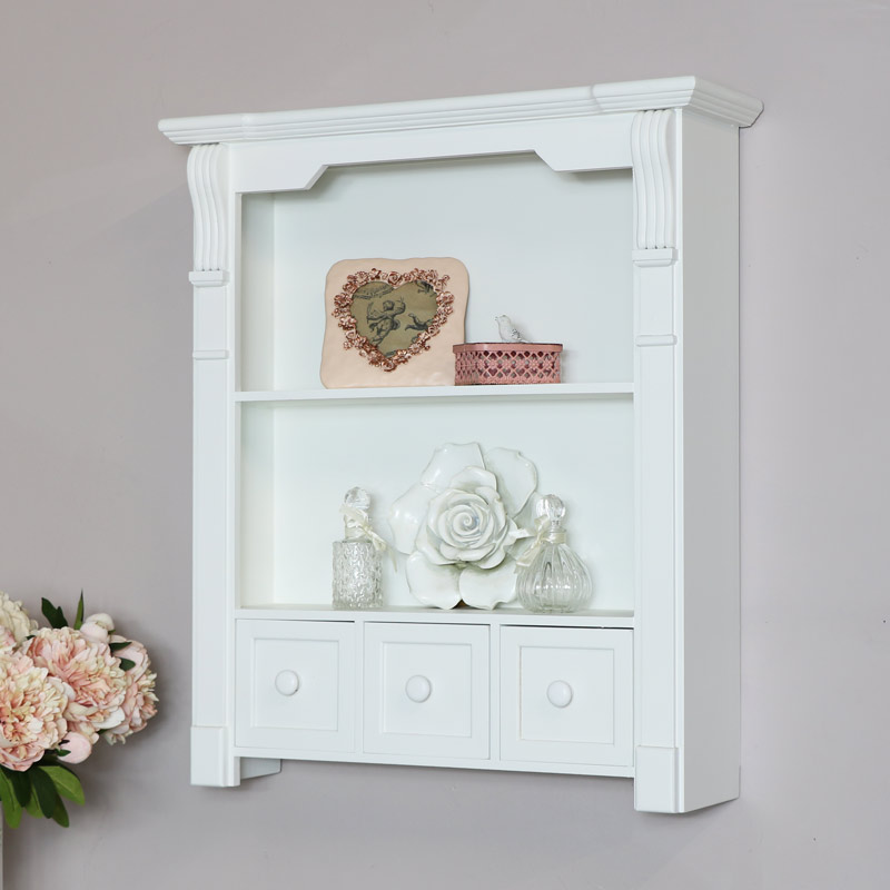 White Wooden Wall Shelves With Drawer Storage - Wooden Wall Shelves With Drawers