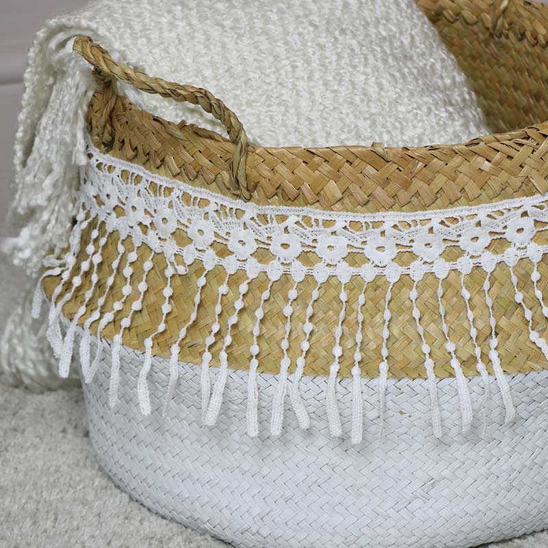 White Woven Lacy Storage Basket
