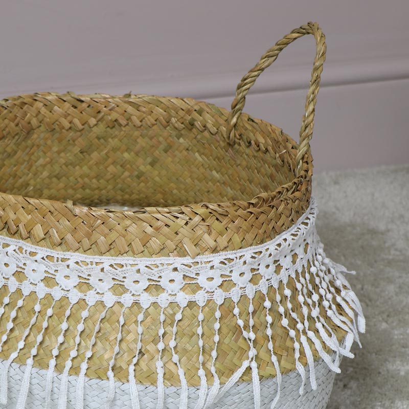 White Woven Lacy Storage Basket
