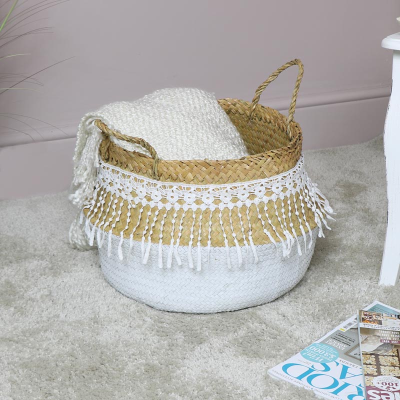 White Woven Lacy Storage Basket