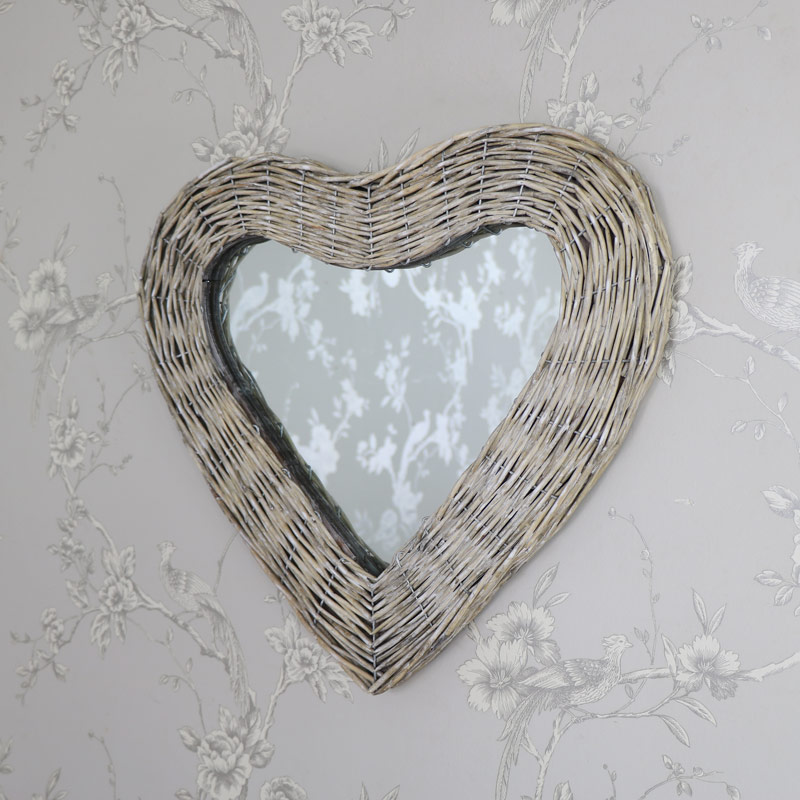 Wicker Heart Shaped Wall Mirror