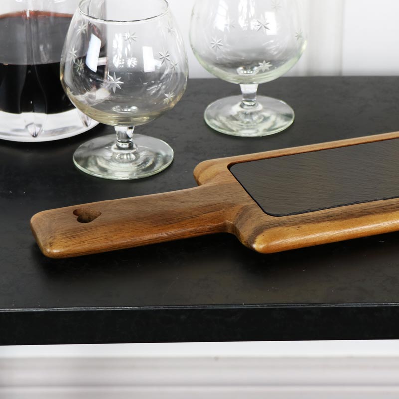 Wooden Acacia & Slate Serving Board with Handle
