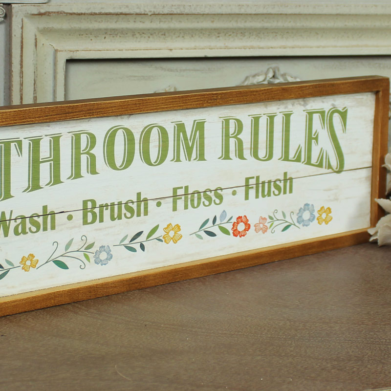 Wooden Bathroom Rules Wall Sign