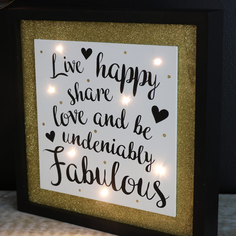 Wooden Framed LED Light Up Plaque "Live Happy....."