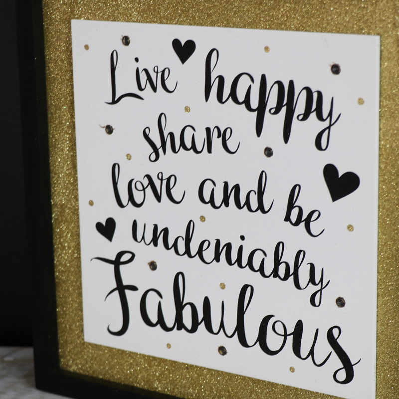 Wooden Framed LED Light Up Plaque "Live Happy....."