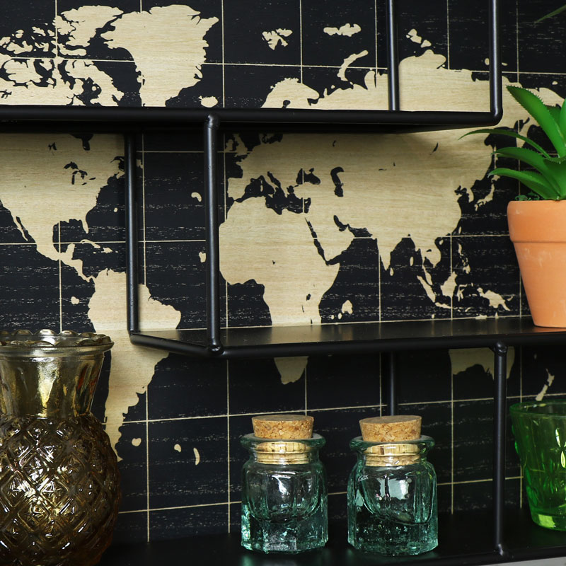 World Map Metal Wall Shelf