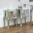 Bedroom Furniture, Silver Mirrored Chest of Drawers & Pair of Bedside Tables - Tiffany Range