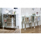 Bedroom Furniture, Silver Mirrored Chest of Drawers & Pair of Bedside Tables - Tiffany Range