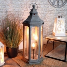 Grey Wooden Lantern Style Floor Lamp
