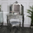 Ornate Mirrored 3 Drawer Dressing Table, Stool and Mirror Bedroom Furniture Set - Tiffany Range