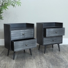 Pair of Grey Metal Industrial 2 Drawer Bedside Cabinets